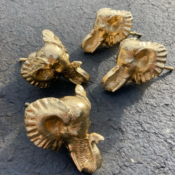 Four vintage style gold elephant drawer pulls
